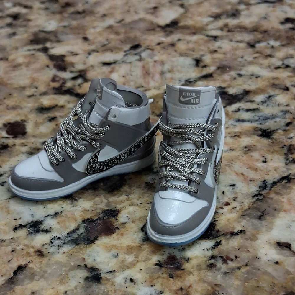 Dior Labubu Gray and White High-Top Sneakers